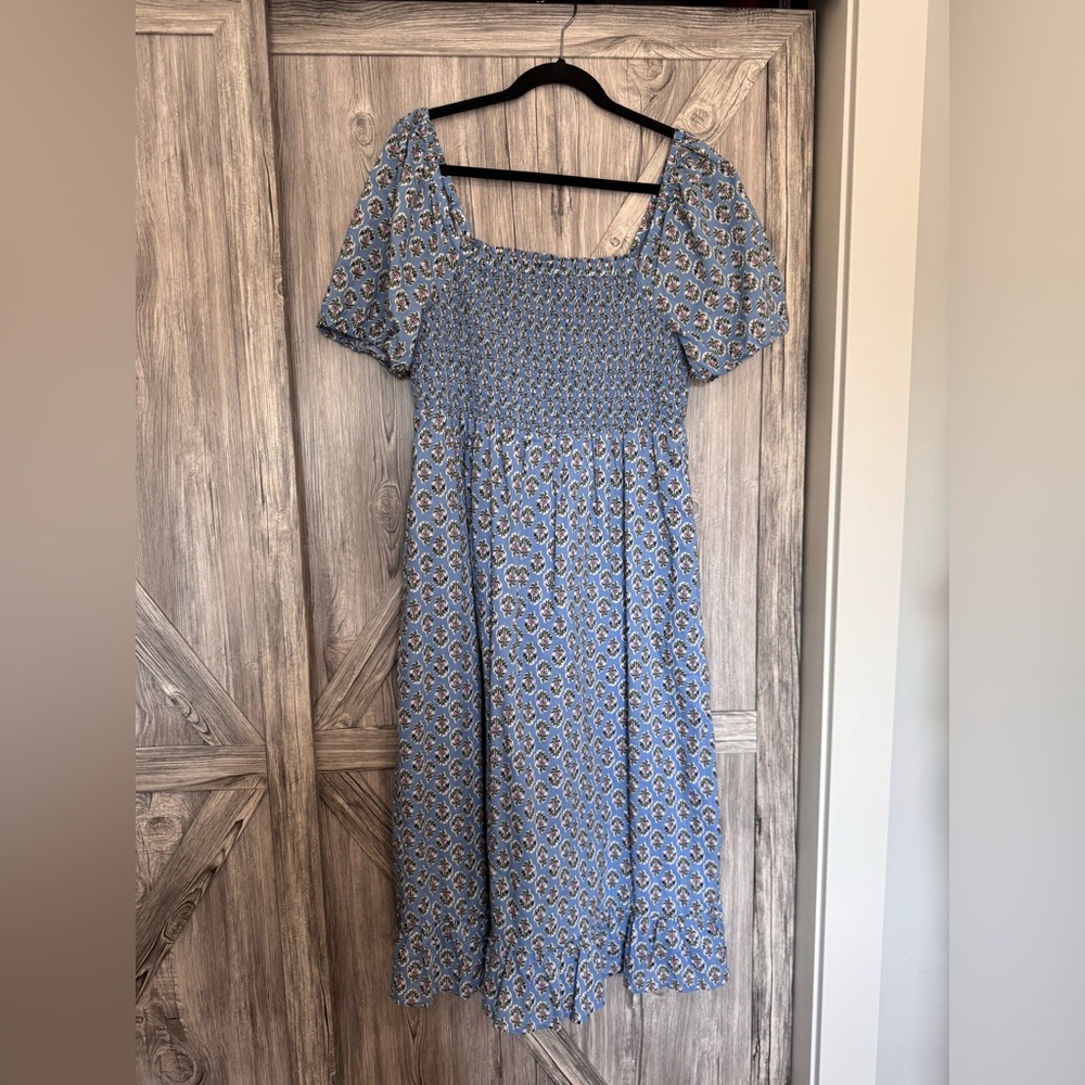 J.Crew Blue and Pink Smocked Floral Dress